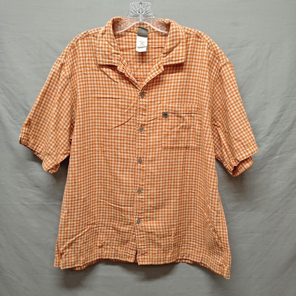 North Face Shirt Mens Large Orange Plaid Short Sleeve Button Front Cotton